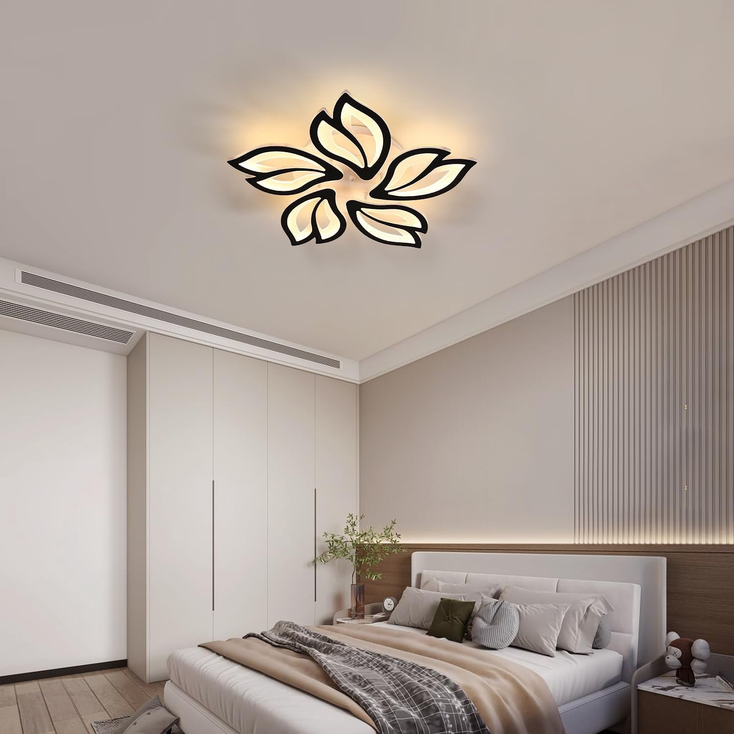 Garwarm LED Ceiling Light Fixture, 60W Modern Leaves Ceiling Lamp Dimmable Black Flush Mount Ceiling Chandelier for Living Room Study Room Dining Room Bedroom