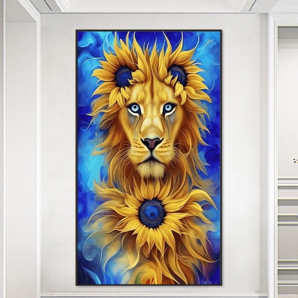 Cuadros Decorativos Pintura de diamante 5D DIY Taladro redondo completo Girasol León Decoración para el hogar (NH3657) Wdftyju embutido en tela