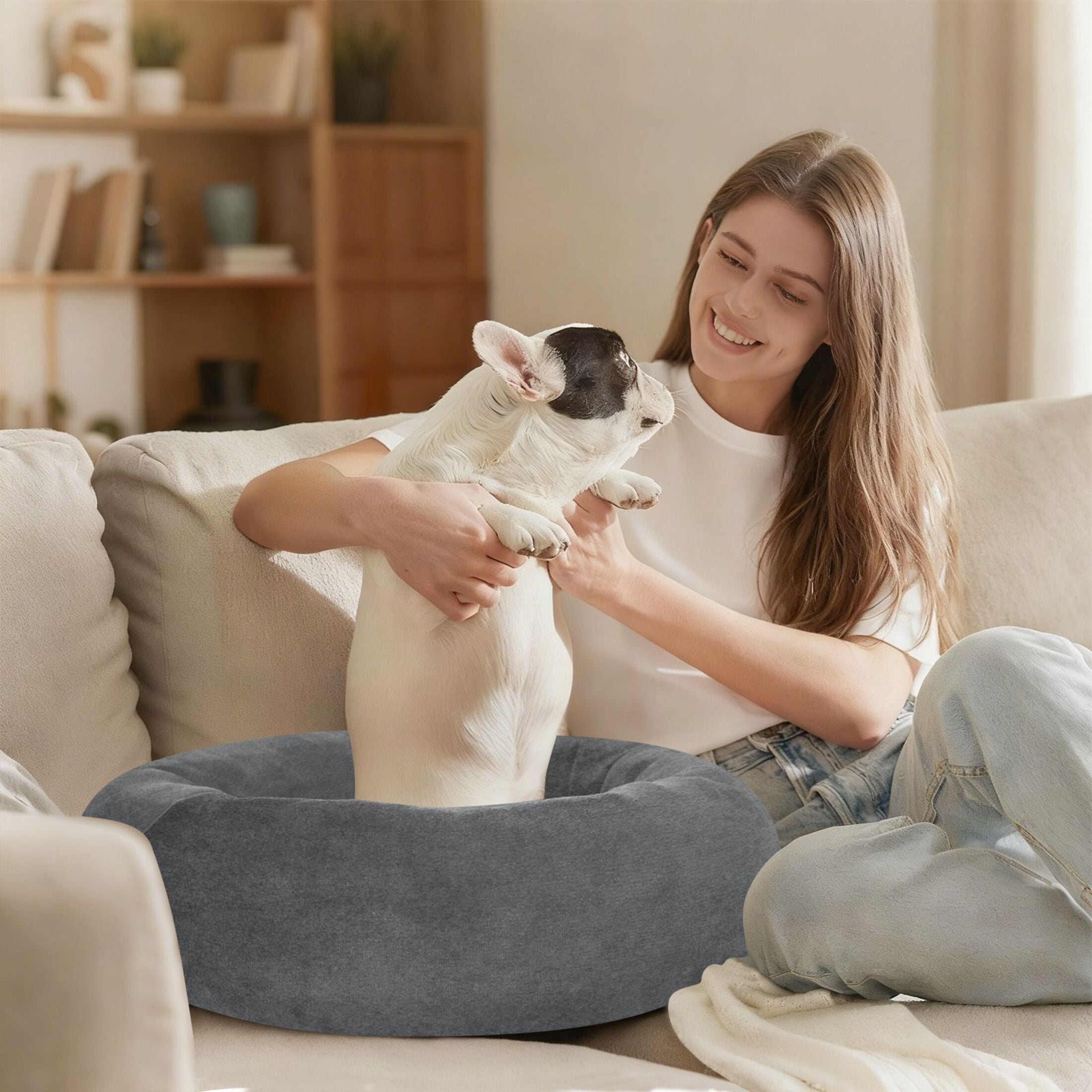 Iauyy Pet Couch Donut Cat Bed for Indoor Cats/Small Dogs Washable & Machine with Non-slip Bottom Calming Cat Furniture, There Are No Highlights (M)