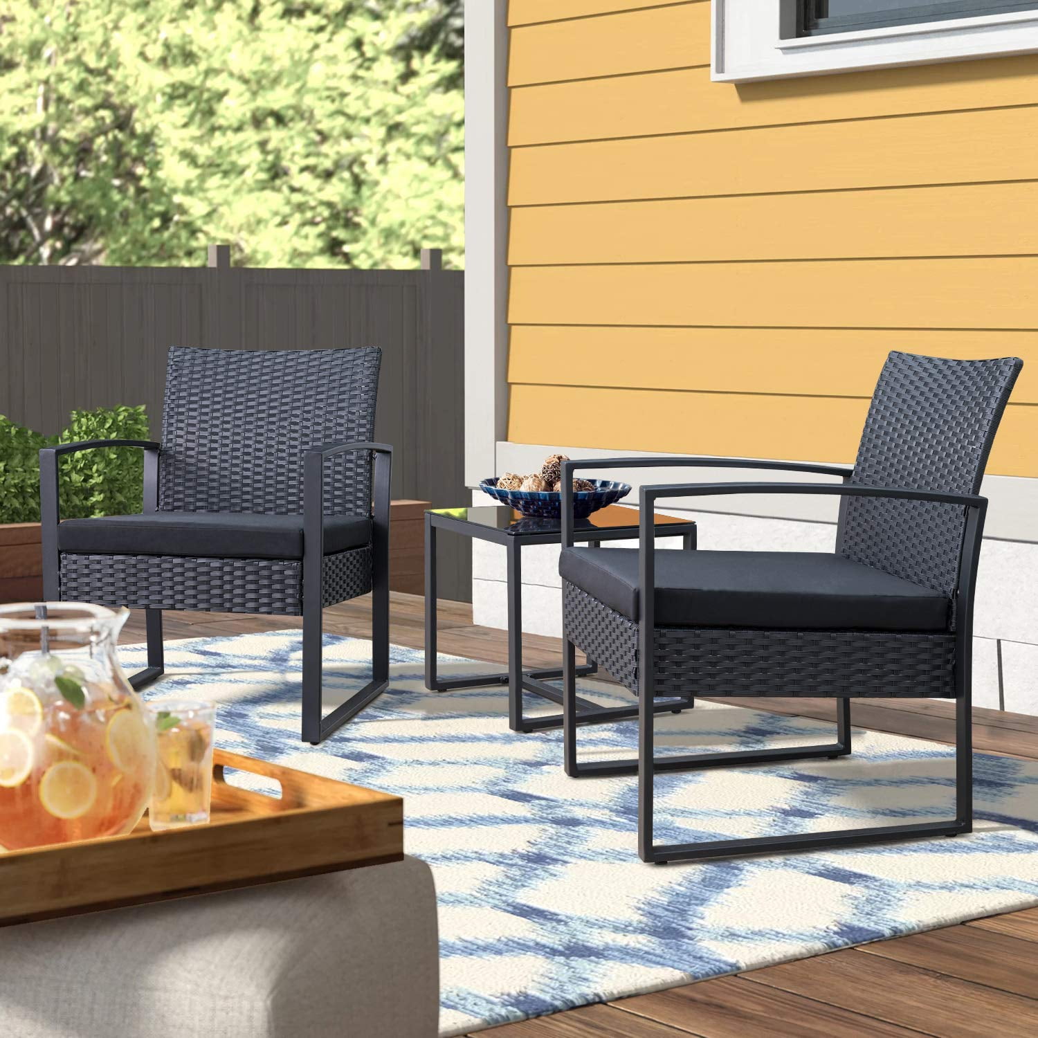 Walnew Patio Furniture Cushioned PE Rattan Bistro Chairs Set of 2 with