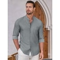 thumbnail image 6 of Youclos Long Sleeve Band Collar Dress Shirts for Men Casual Button Down Shirts with Pockets, 6 of 8