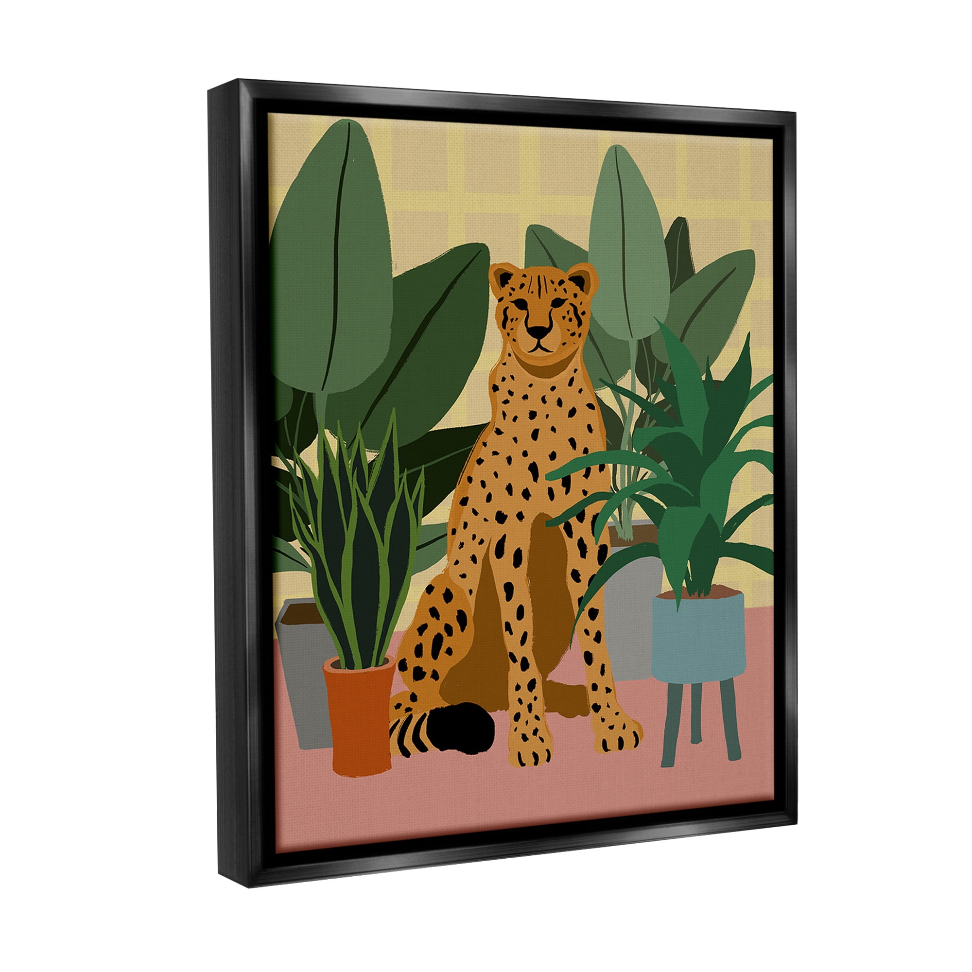 Stupell Industries Modern Leopard & Plants Animals & Insects Painting Black Floater Framed Canvas Art Print Wall Art, 25 x 31
