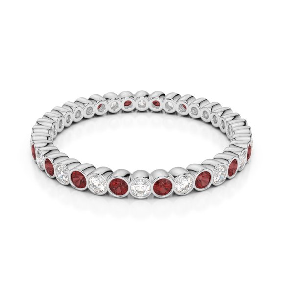 Full Eternity 925 Sterling Silver Round 1.50 Ctw Red Garnet & White Topaz Women Christmas Gift Ring