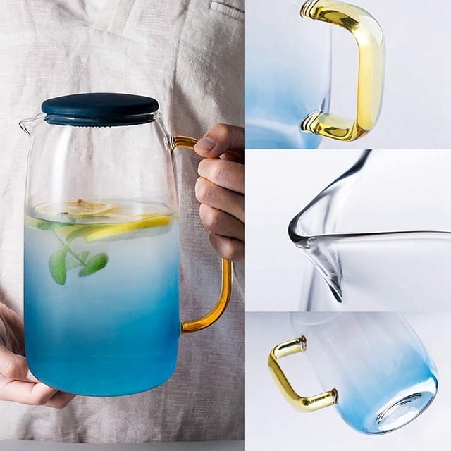 Glass Pitcher with Lid,Lemonade Pitcher,Tea Pitcher,Borosilicate Glass Carafe,for Hot and Cold Water, Drinks, Wine, Tea