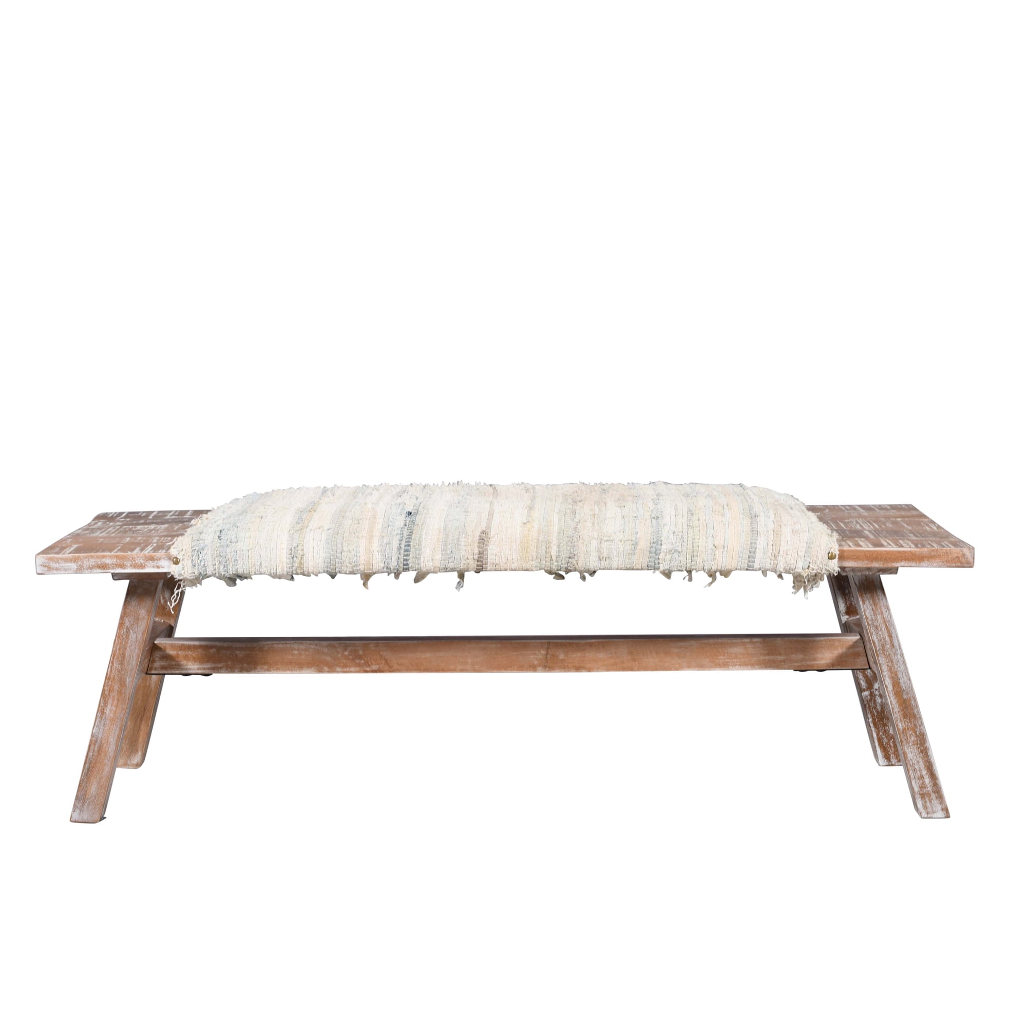 Ox Bay Una 50" Beige and Blue Coastal Upholstered Accent Bench