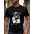 thumbnail image 1 of Camiseta de manga corta para hombre, estilo casual, con cuello redondo y estampado de mapache pequeño., 1 of 8