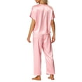 thumbnail image 3 of Conjunto de pijamas de satén para mujeres INSPIRE CHIC, atuendos de verano, camisetas de manga corta con pantalones, conjuntos de lounge de seda L rosa, 3 of 6