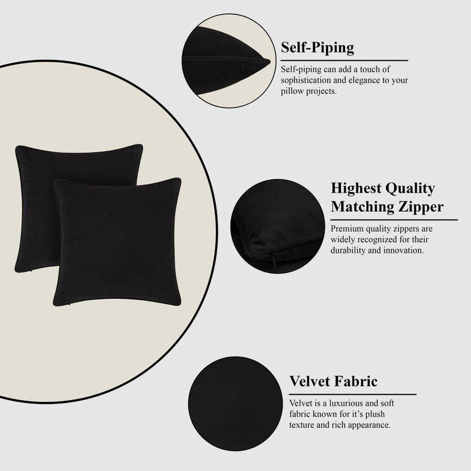 A1HC Set of 2 Luxurious Soft Velvet Throw Pillow Covers Only, 18"x18", Black, Decorative Cushion Covers with Hidden YKK Zipper for Sofa or Bed
