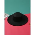 thumbnail image 3 of Women Wide Brim Flat Top Hat Formal Classic Bowler Boater Hat Felt Derby Church Cap, 3 of 6