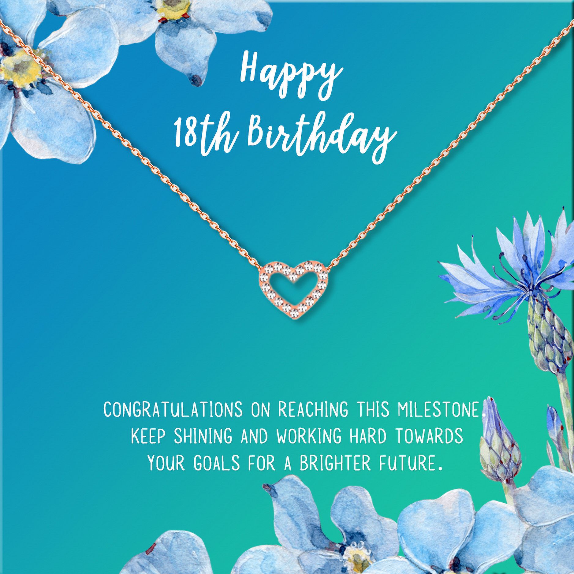 Anavia Happy 18th Birthday Gifts Stainless Steel Fashion Necklace Birthday Card Jewelry Gift for Girl, Birthday Gift for Daughter-[Rose Gold Mini Crystal Heart, Bright Blue Gift Card]