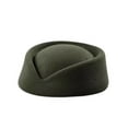thumbnail image 2 of Women's Vintage Wool Felt Pillbox Hat - Elegant Stewardess Cap & Teardrop Cocktail Hat, Formal Uniform Beret for Party, Work & Church Army Green, 2 of 4