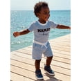 thumbnail image 4 of Loicainy Infant Baby Boy Summer Clothes 3 6 12 18 Month Letter Embroidered Striped Crew Neck Short Sleeve Romper and Shorts 2 Pcs Outfits Set, 4 of 9