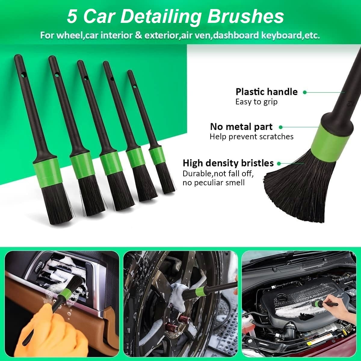 21PCS Car Detailing Kit Cleaning Brush Set, Auto Drill Brush Wash Mitt Air Vent Brush Cleaning Towel for Wheels Tires Carpet Air Vent Interior Exterior Car Care Accessories, Green