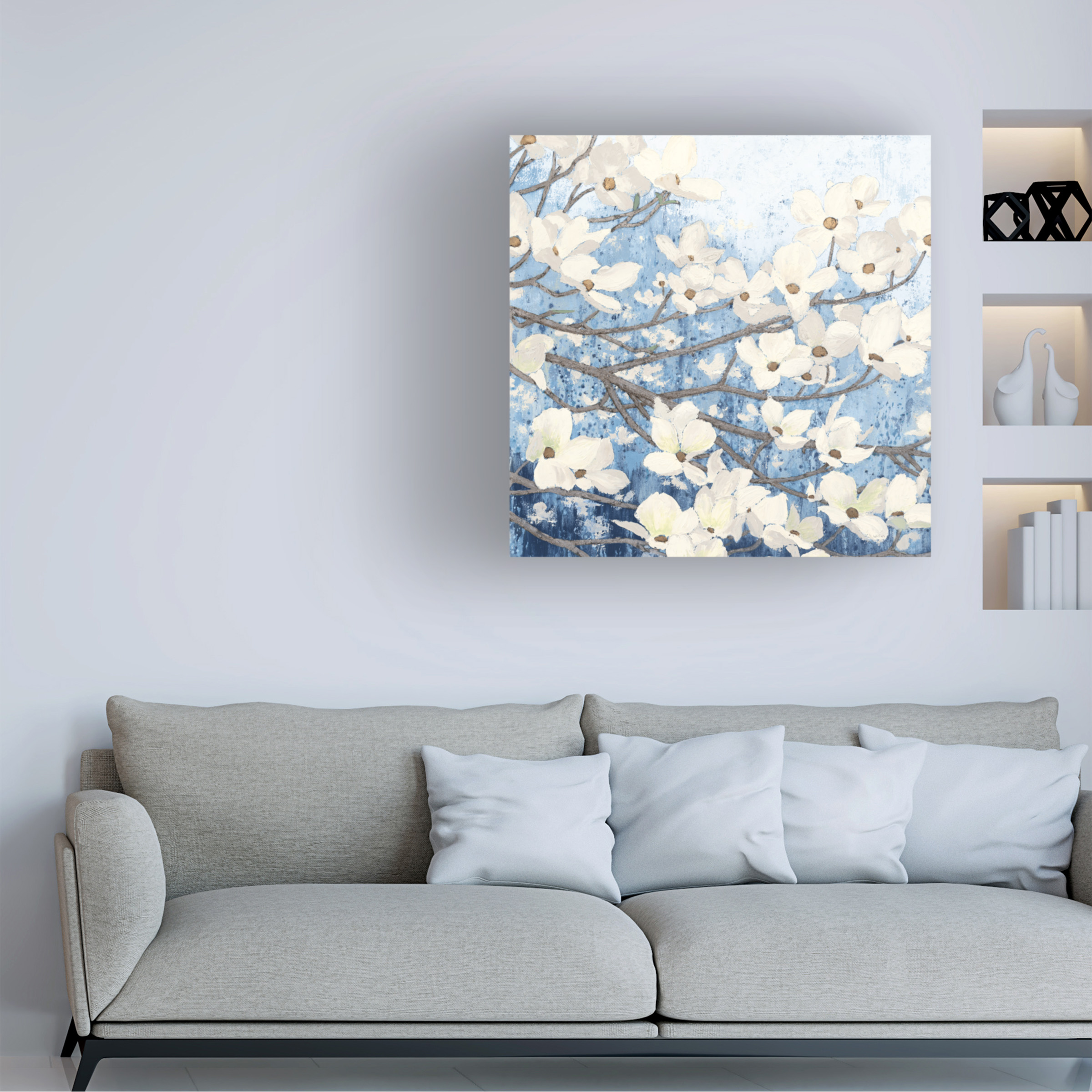James Wiens 'Dogwood Blossoms II Indigo' Canvas Art
