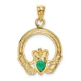 thumbnail image 3 of Finest Gold 32 x 20 mm 14K Claddagh with Synthetic Green Stone Pendant, Yellow, 3 of 3