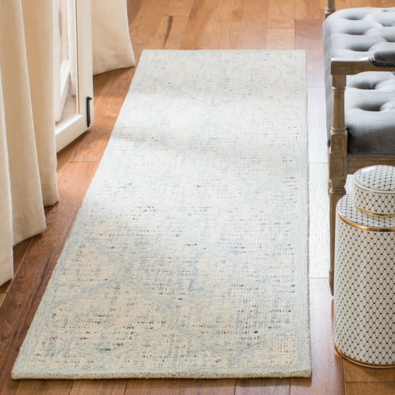 SAFAVIEH Abstract Clarette Geometric Wool Runner Rug, Ivory/Turquoise, 2'3" x 6'