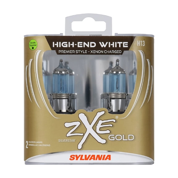 SYLVANIA - H13 (9008) SE33 SilverStar zXe GOLD High Performance Halogen Headlight Bulb - Bright White Light Output, Best HID Alternative, Xenon Charged Technology (Contains 2 Bulbs)