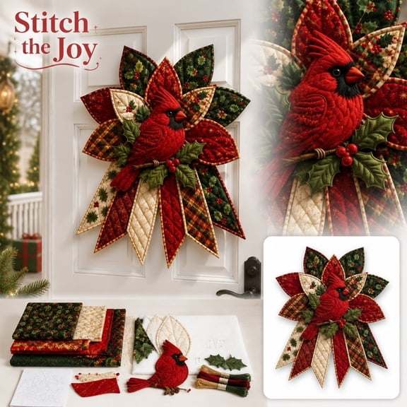 Beginner-Friendly Oversized Christmas Character Quilted Door Hanger Sewing Kit, DIY Patchwork Hanging Decor Kit for Front Door Wall Display