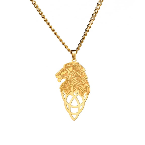 EUEAVAN Gold Lion Head Necklace Stainless Steel Animal Lion Statue Pendant Necklaces Jewelry