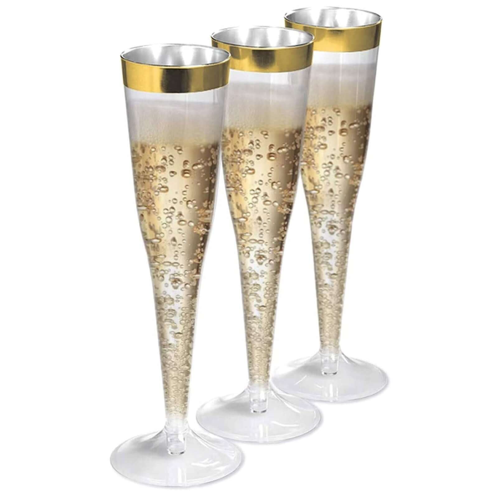 Efavormart 60 Pack 6oz Gold Rimmed Clear Champagne Flutes Cocktail Disposable Plastic Glasses - Perfect for Wedding Ceremonies, Birthday Celebrations, Upscale Occasions, and Special Events