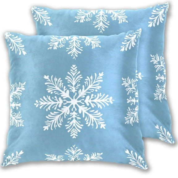 Blue Background Christmas Snowflakes Throw Pillow Covers Pillowcases 16 x 16 Inch Home Decor 2 Packs for Bedroom Sofa