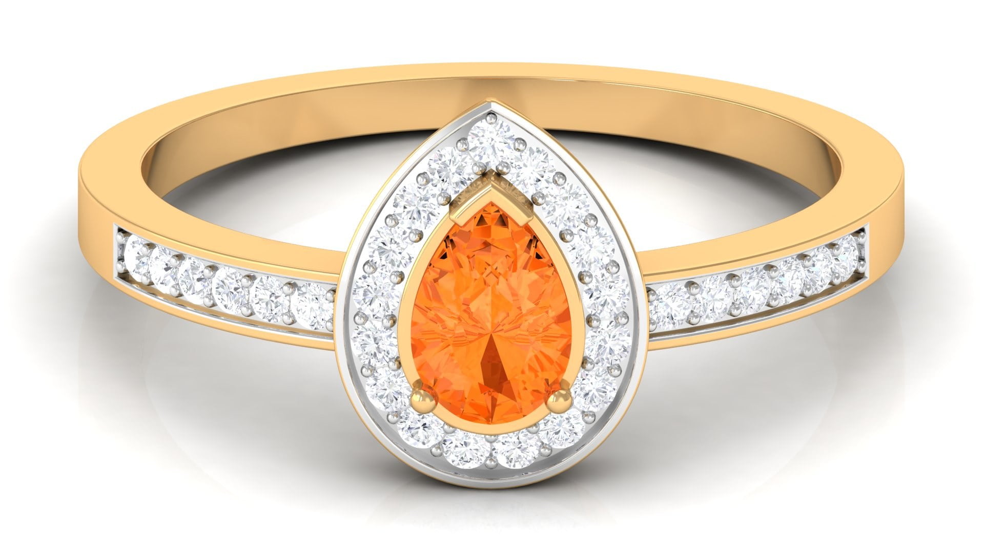 Classic Fire Opal Engagement Ring with Diamond Halo, 5X7 MM Pear Cut