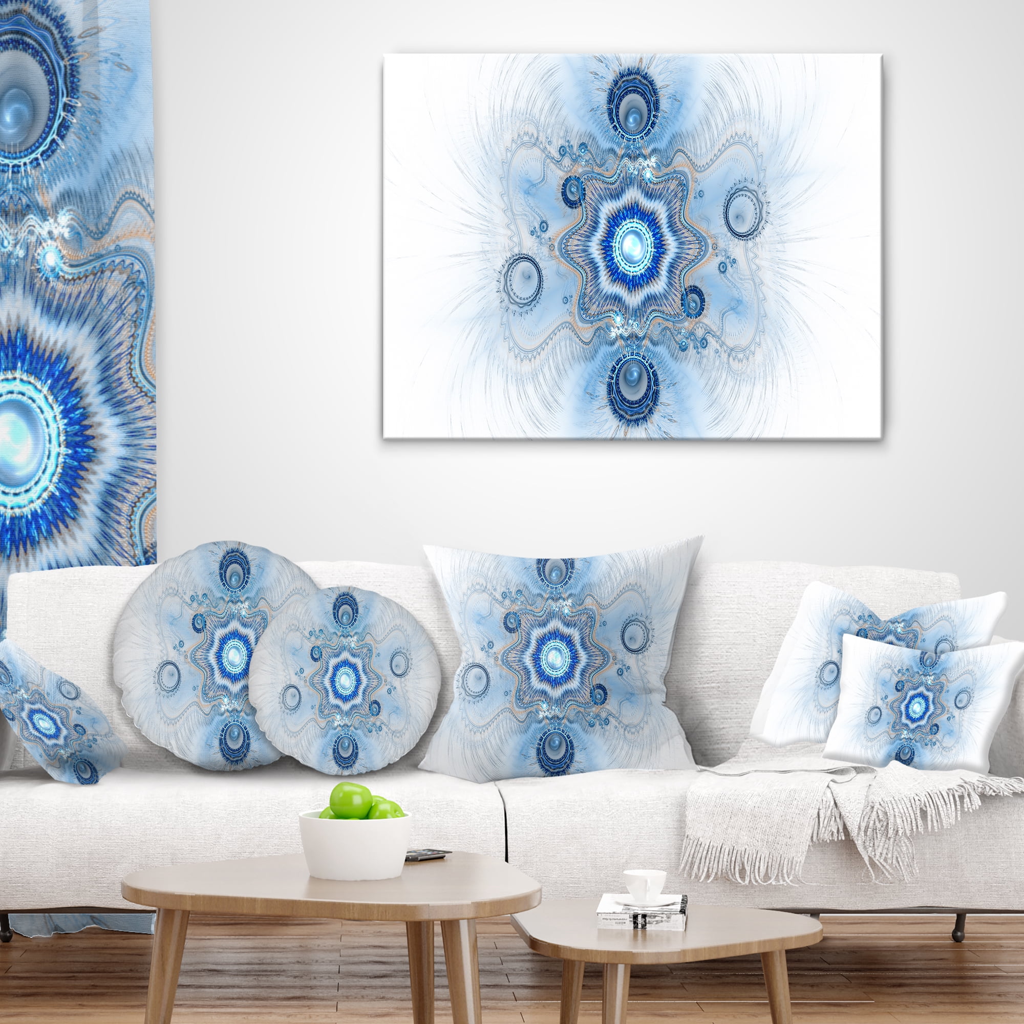 Designart Cabalistic Blue Star Flower - Abstract Throw Pillow - 16x16