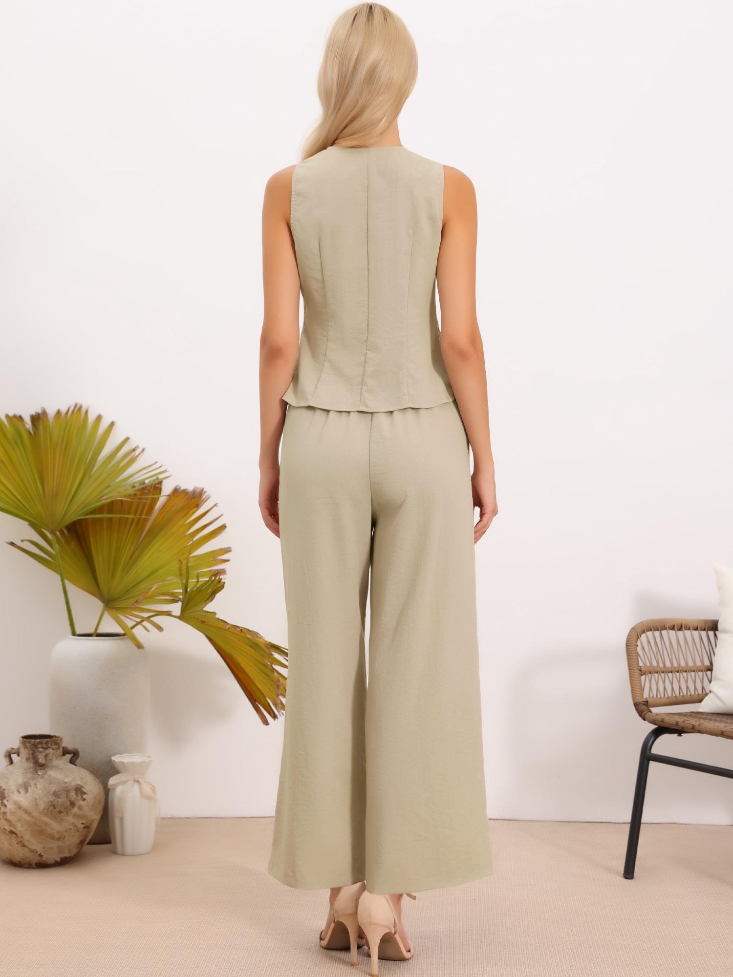 DARING DIVA 2Pcs Women's Outfits Dressy Wide Leg Pant SuitCasual Set XL Khaki