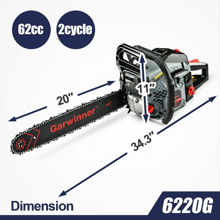 Garwinner 20 inch Gas Power Chainsaw 6220G, 62CC 2-Stroke