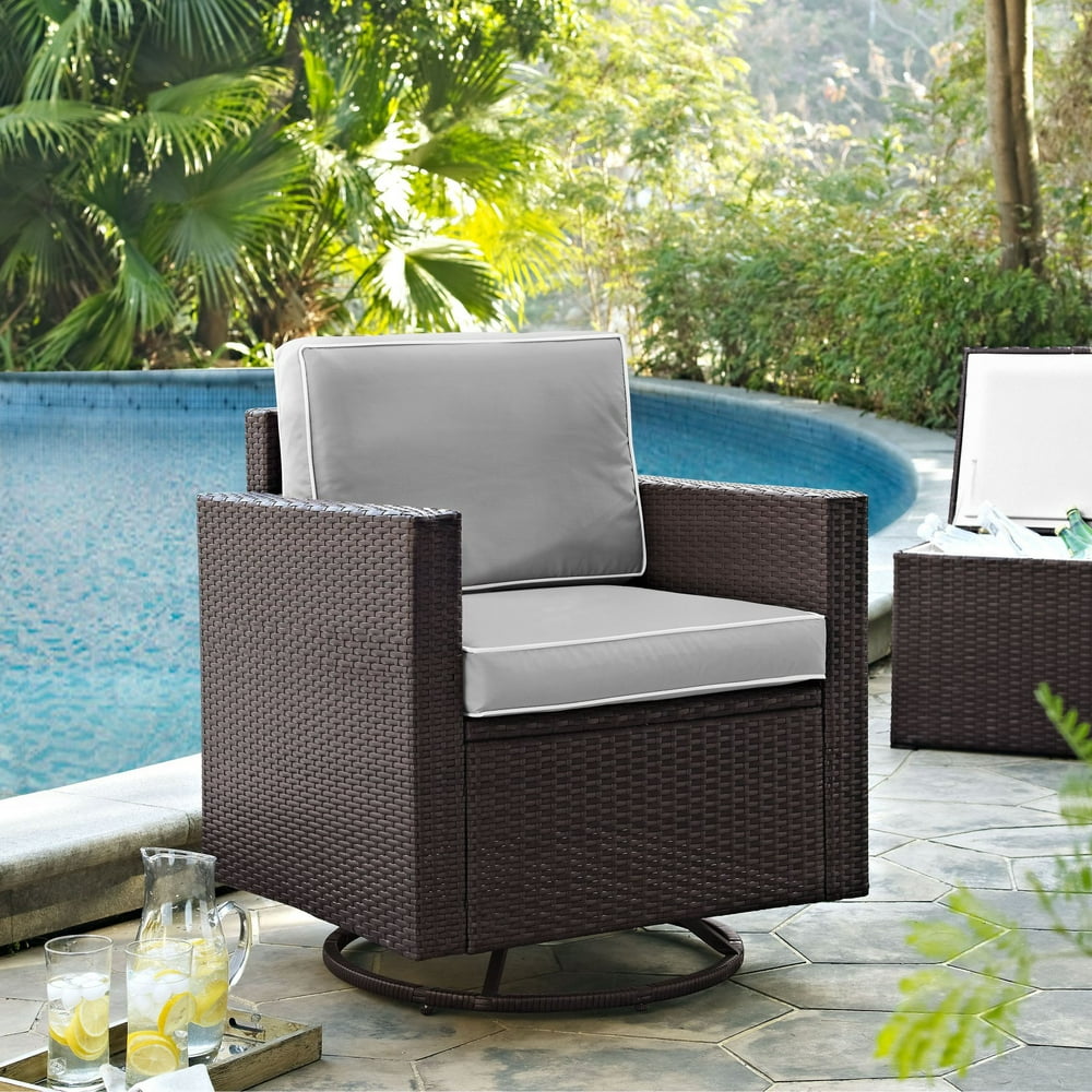 Palm Harbor Outdoor Wicker Swivel Rocker Chair With Grey Cushions