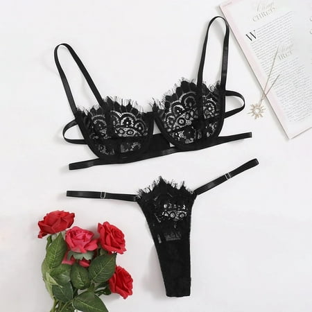 

Fatuov Womens Lingerie Sets Erotic Underwear Sexy Lace Temptation Three Point Lingerie With Steel Ring On Sale