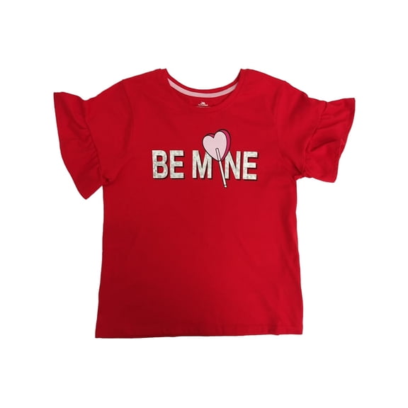 Girls Red Ruffle Be Mine Heart Valentines Day Tee Shirt Popsickle Top XX-Large