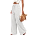 thumbnail image 3 of Maplenight Cotton Linen Wide Leg Pants for Women Drawstring Elastic Waist Palazzo Pants Side Pockets Lightweight Travel Beach Casual Lounge Trousers, 3 of 6