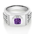 thumbnail image 2 of Gem Stone King Men's 925 Sterling Silver Purple Amethyst Ring for Men | 2.09 Cttw | Gemstone Birthstone | Cushion 8MM | Size 9, 2 of 4