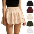 thumbnail image 5 of Dvprdro Women's Solid Drawstring Short Skirt with Built-in Shorts High Waist Stretchy Elastic Mini Skirt Beige Sizes XL, 5 of 5