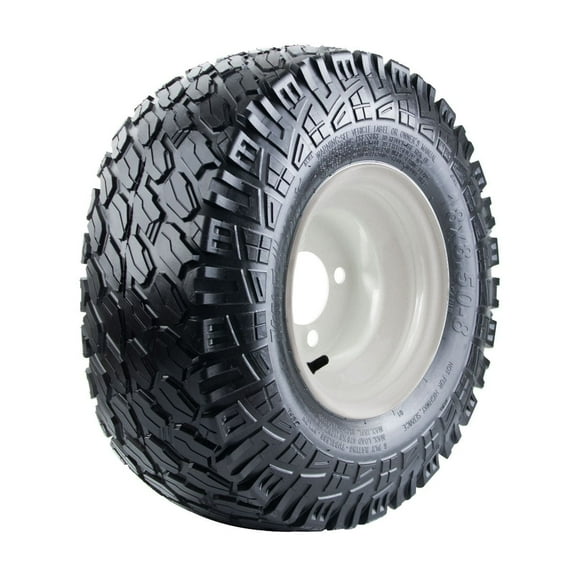Wolf Pack 18X8.50-8 6ply Golf Cart Tires with 8X7 4-4.0 White Solid Wheel Tubeless Non-Directional Tire Multi-Terrain Tire with Superior Traction for Long-Lasting Performance