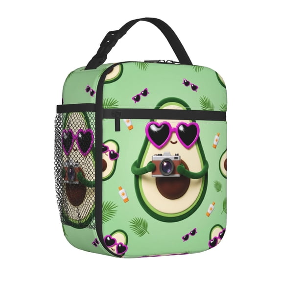 Avocado Lunch Box Novelty Pattern Reusable Thermal Tote Front Pocket Handheld Portable Work Office Picnic Daily Use Food Bag