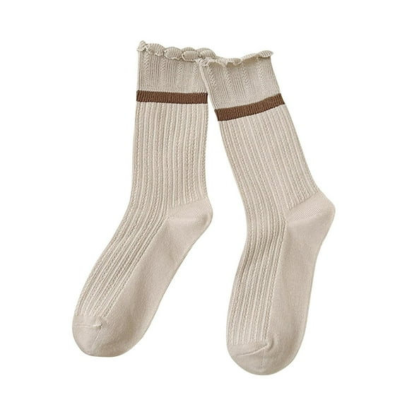 WRKEKC Women's Ruffle Crew Socks Comfortable Trendy Versatile Long Socks Multiple Colors for Daily Casual and Fashion Wear