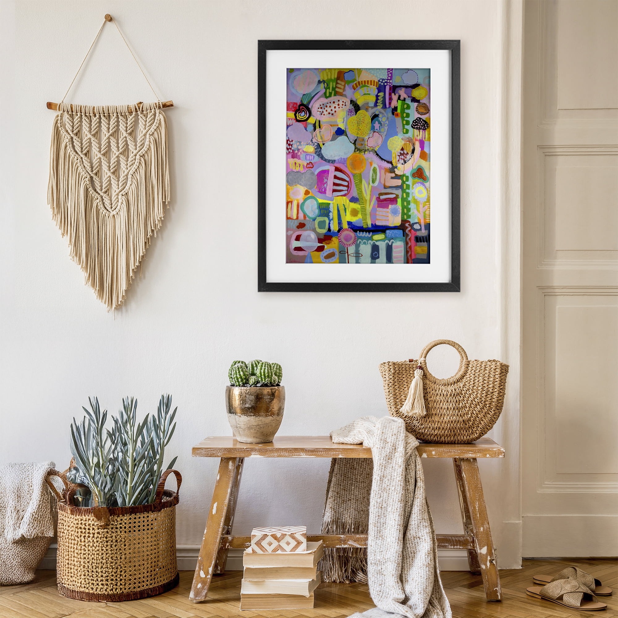 Stupell Industries Big Happy Whimsical Collage Black Framed Print Under Glass, design by Mary Robertson