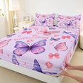 thumbnail image 3 of Manfei Dreamy Purple Butterfly Queen Sheet Sets for Female, Romantic Pink Bowknot Flat Sheet, Kawaii Animal Queen Fitted Sheet, Lightweight Room Decor, 4pcs, 3 of 7