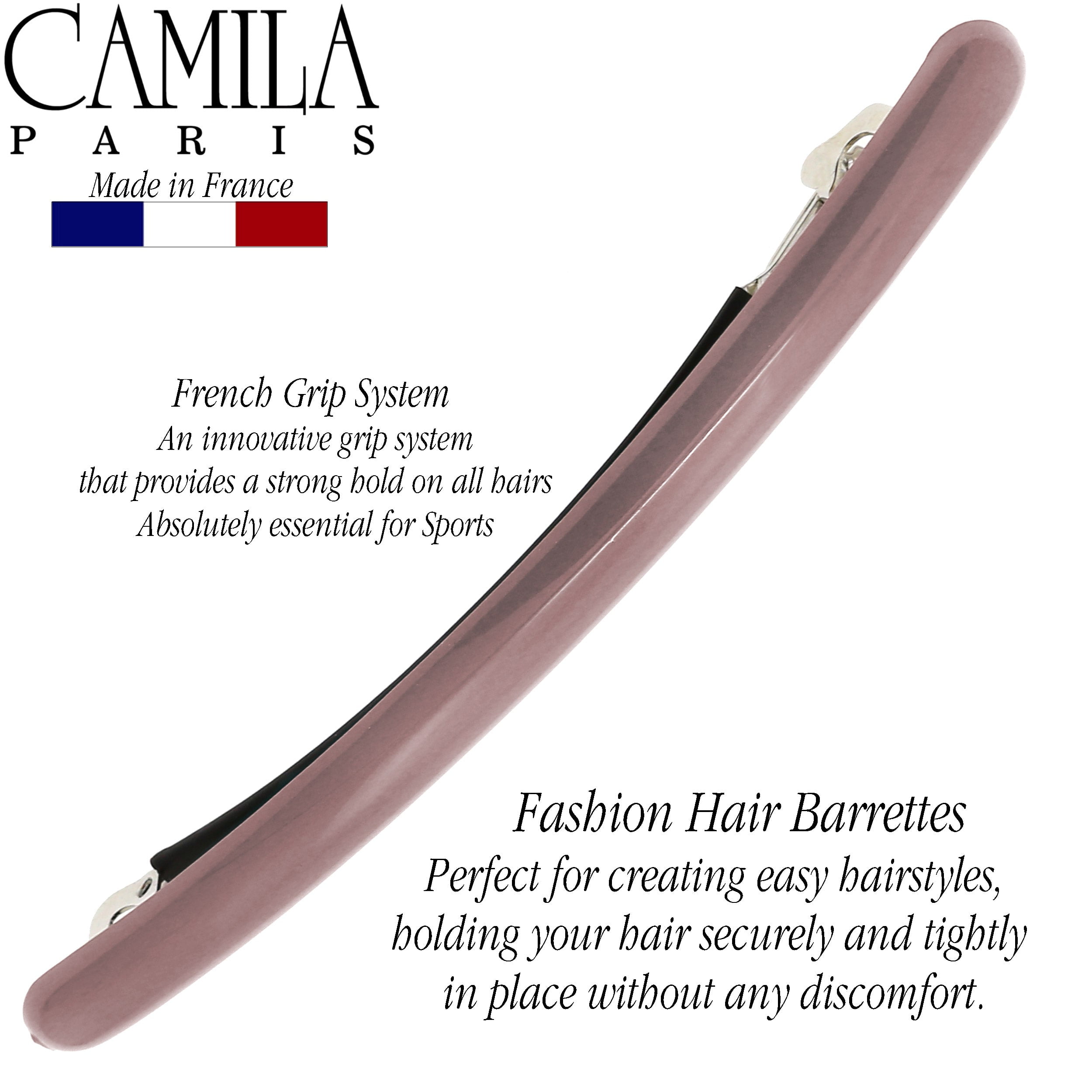 Camila Paris CP3252 French Hair Barrette Large Gray, Long Skinny Strong Hold Grip Hair Clips for Women, Thin Rubberized Automatic Clasp No Slip Durable Styling Girls Hair Accessories, Made in France