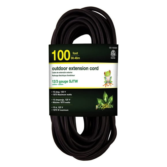 Go Green Power Inc. (GG-14000BK) 12/3 SJTW Outdoor Extension Cord, Black, 100 ft