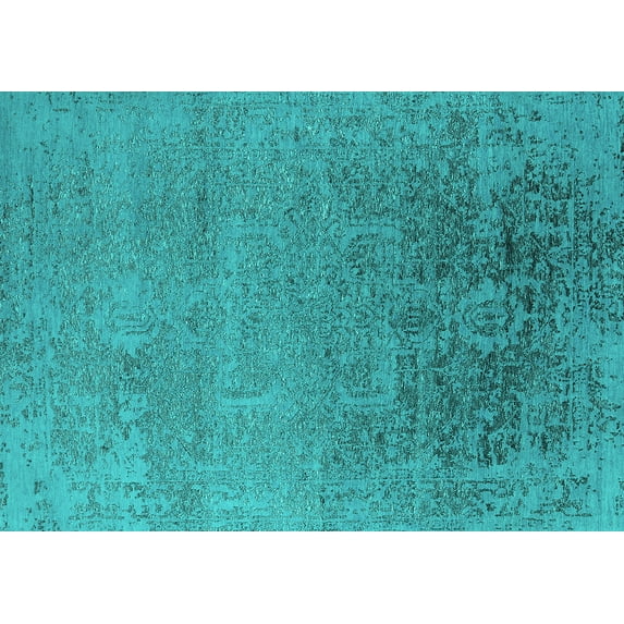 Ahgly Company Machine Washable Indoor Rectangle Oriental Turquoise Blue Industrial Area Rugs, 2' x 3'