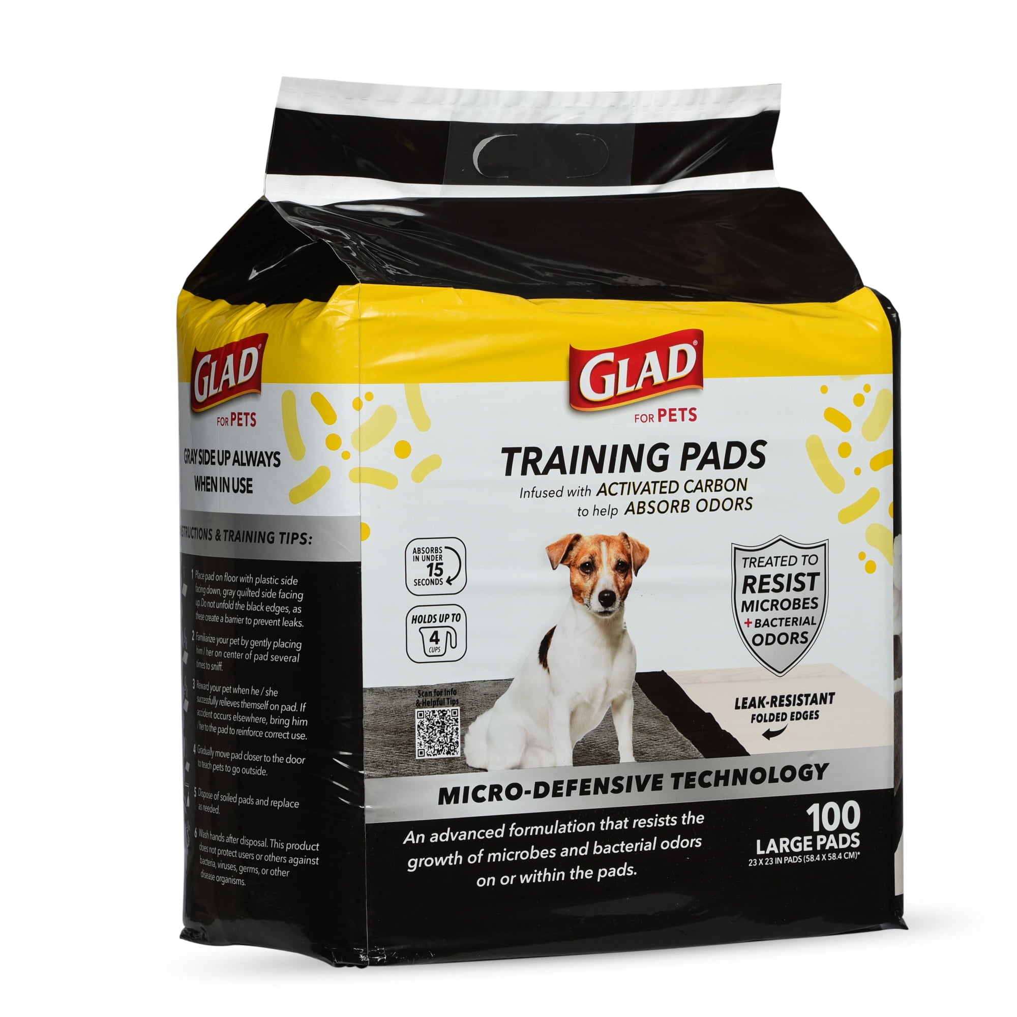 Glad Activated Carbon Puppy Training Pads with Anti-Microbial Technology, 23"x23" 100ct
