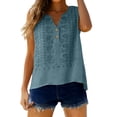 thumbnail image 2 of Women's Cotton Linen Vest, V Neck Sleeveless Embroidered Tank Top, Bohemian Style Casual Summer Top for Beach, Travel, Daily Wear and Layering-Mint Green, 2 of 8