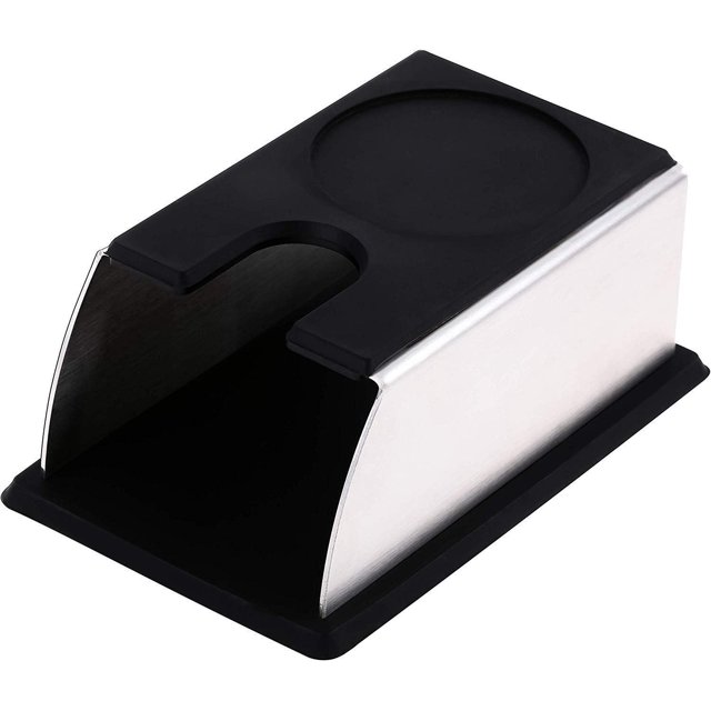 Support de Température pour Café en Acier Inoxydable Support de Tassage pour Machine à Café et Base de Rangement pour Tasseur à Café avec Tapis Accessoire pour Tasseurs à Main, 141*55mm