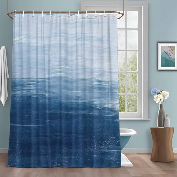 Abstract Ocean Shower Curtains for Bathroom, Blue Gradient Oil Painting Texture Washable Fabric Shower Curtain with Hooks Waterproof Bathroom Decor Sets, 72 x 84 Inches