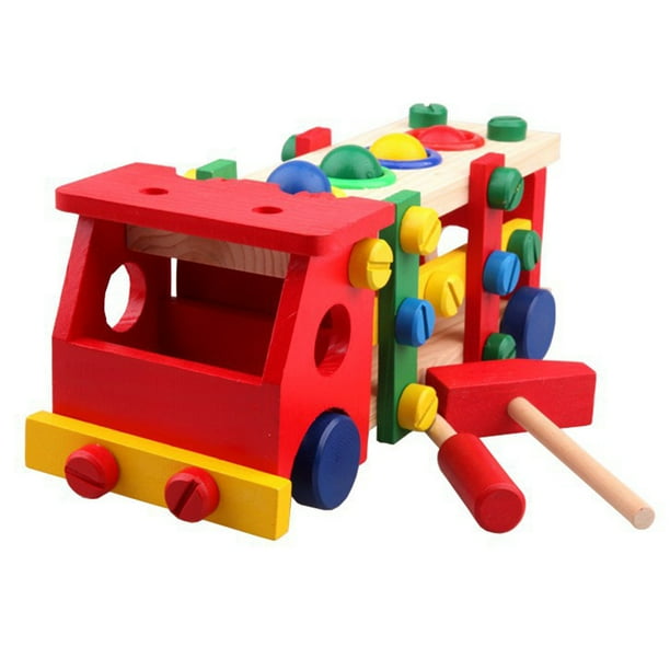 Juguetes de madera multifuncionales Rompecabezas para niños Tuerca ensamblada Coche Desmontable Tornillo de bola de golpe Vehículo Inevent WJ3148-00