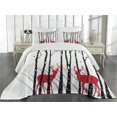 thumbnail image 2 of Ambesonne Antlers Quilted Coverlet 3 Pcs, Deer Tree Forest Bird, King Size, White Black Red, 2 of 4