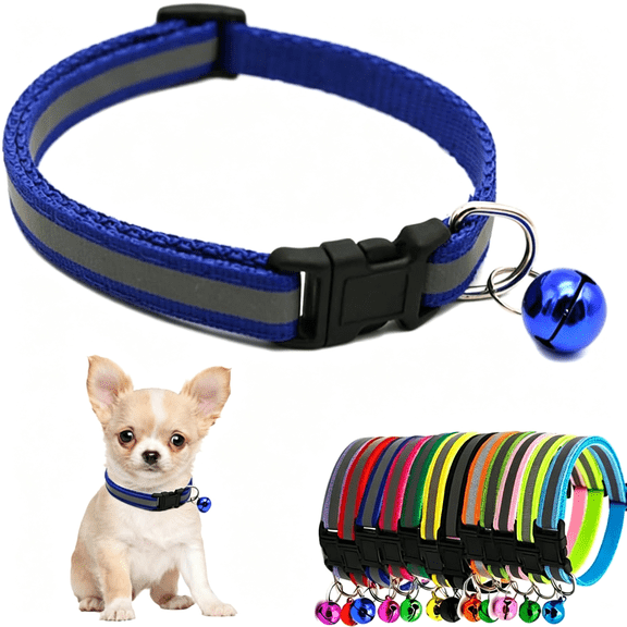 GASTROPOD Blue Small Dog Collar with Bell Reflective Cat Kitten Puppy Collars Boy Xs|Soft Adjustable Buckle for X-Small Extra Small Puppies Female Male Tiny Pets Dogs Girl Boy Kitten Yorkie Chihuahua